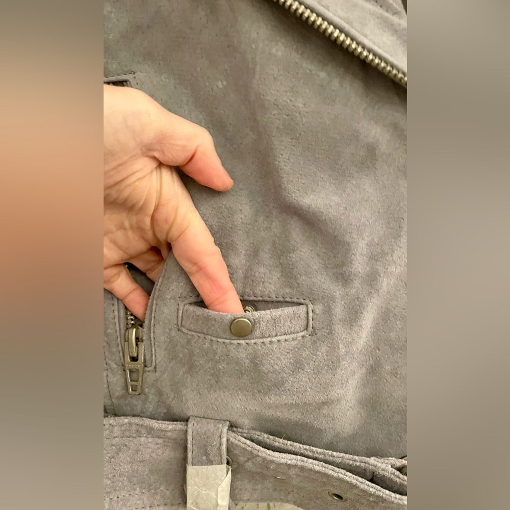 Anthropology BlankNYC Silver/Gray NWT Lined Suede Leather Small Moto Jacket - Picture 10 of 16